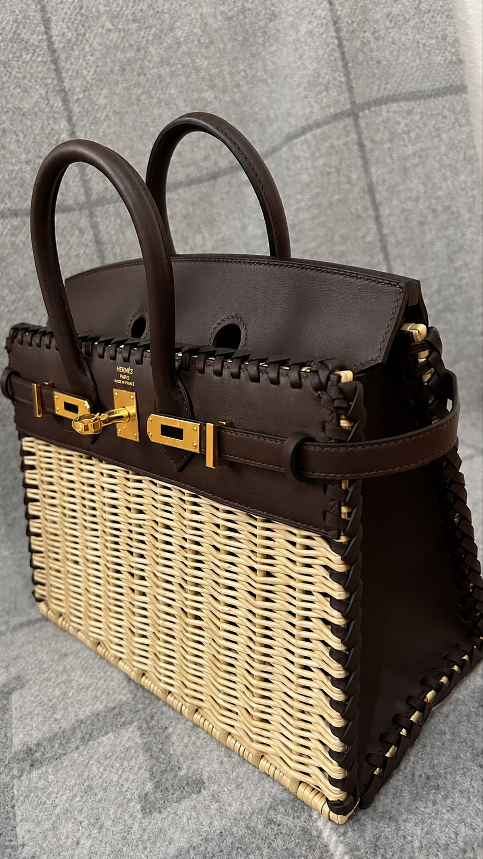 Hermes straw leather